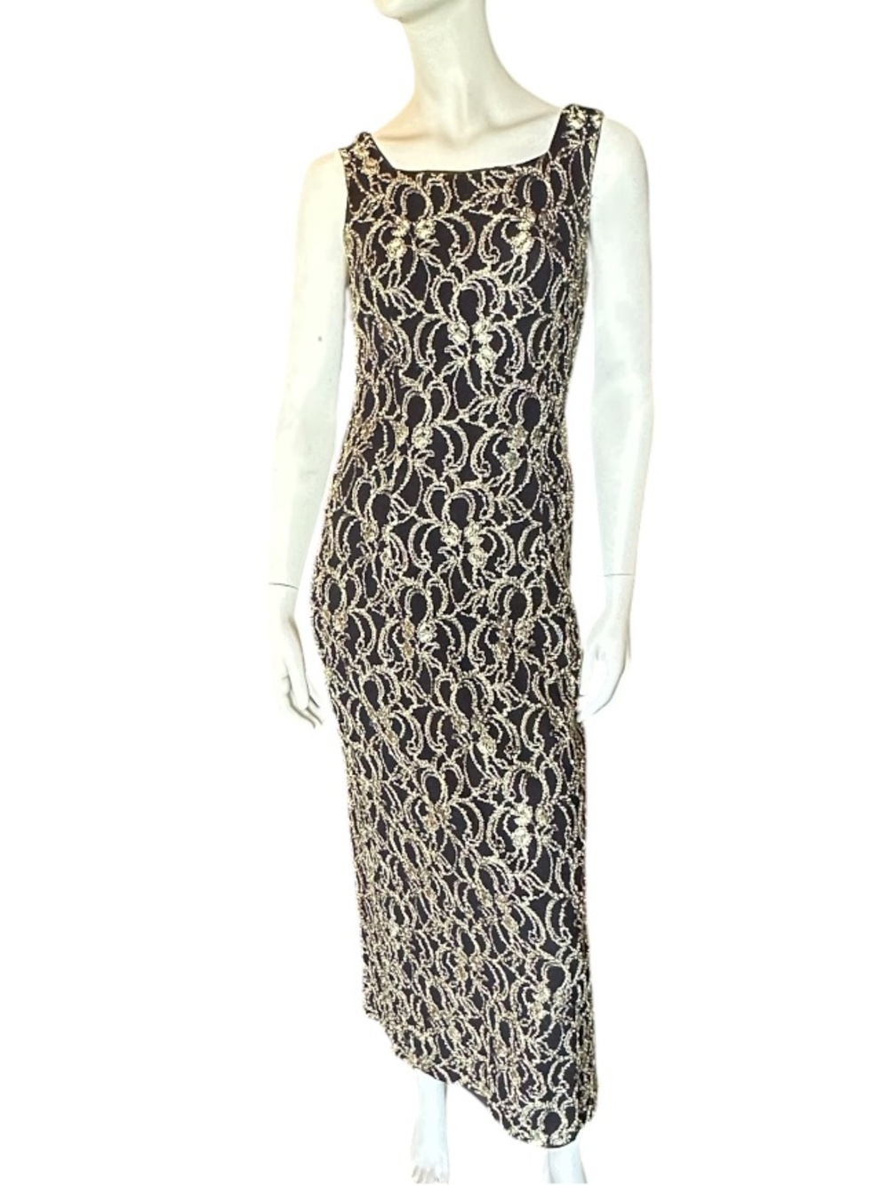 Molly Malloy Evening Flawless Vintage Maxi Dress Black/Gold Size 10 EUC
